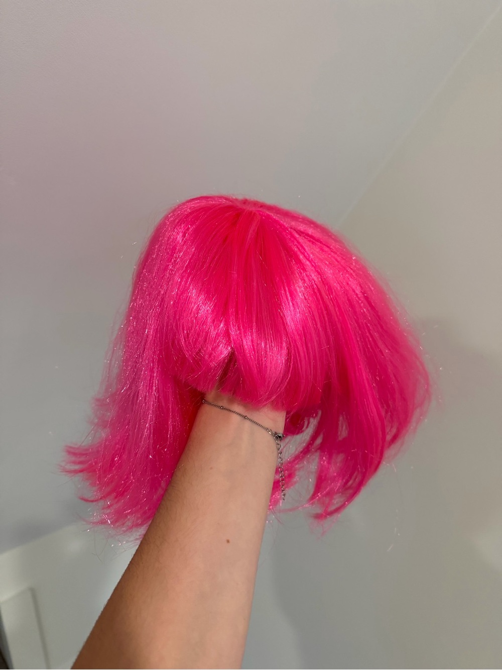 Women’s Short Layered Synthetic Wig in Vibrant Pink